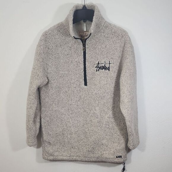 Woolrich Cream Sherpa Pullover Size Small Steamboat Embroidered Unisex S - Picture 1 of 8